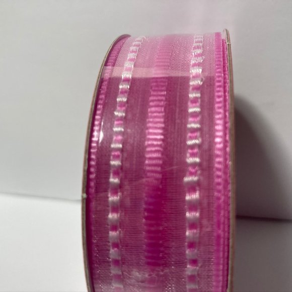 2 Rolls Spring Ribbon Pink Sheer Stripe - Picture 11 of 13